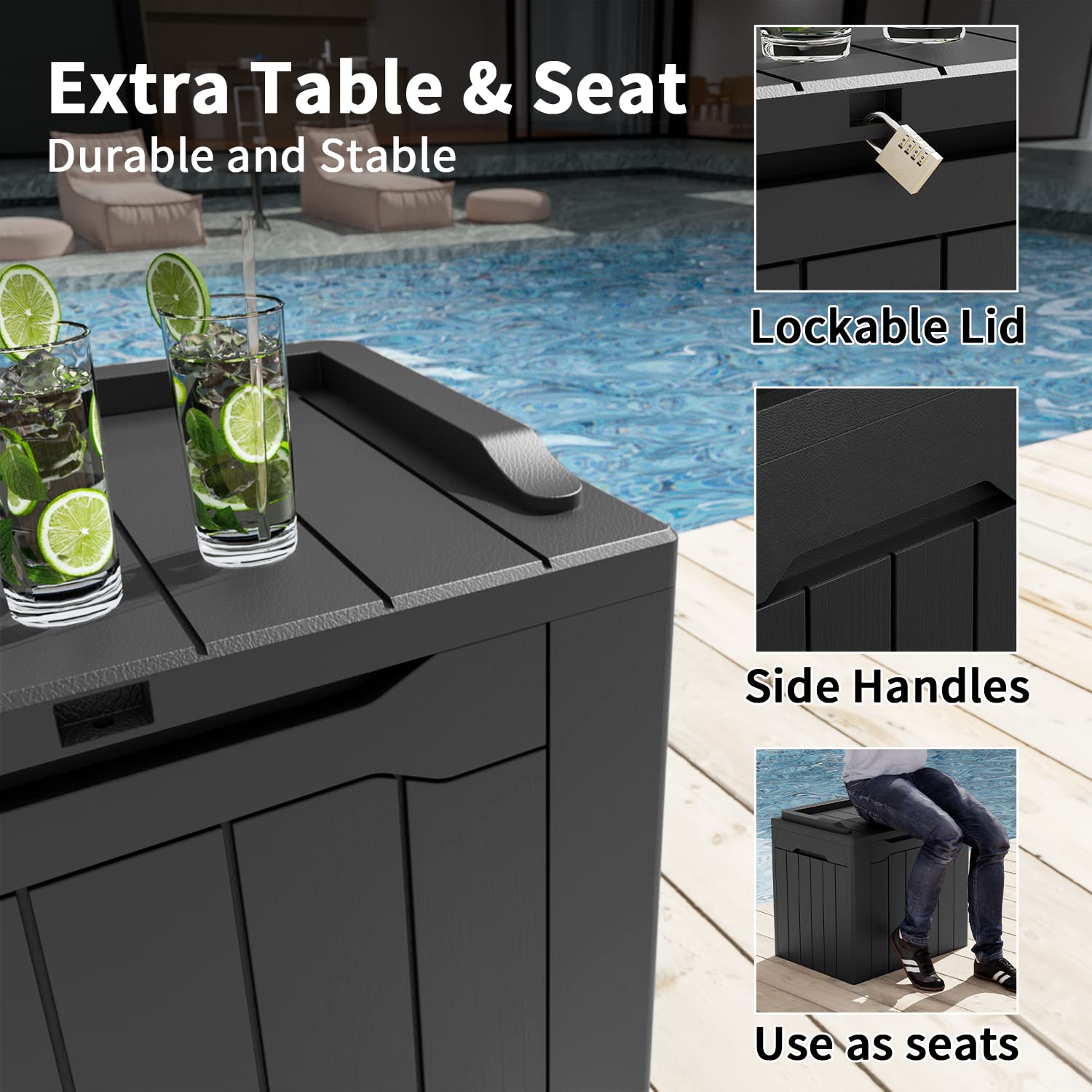 Greesum 31 Gallon Resin Deck Box Large Outdoor Storage for Patio Furniture, Garden Tools, Pool Supplies, Weatherproof and UV Resistant, Lockable, Dark Black - CookCave