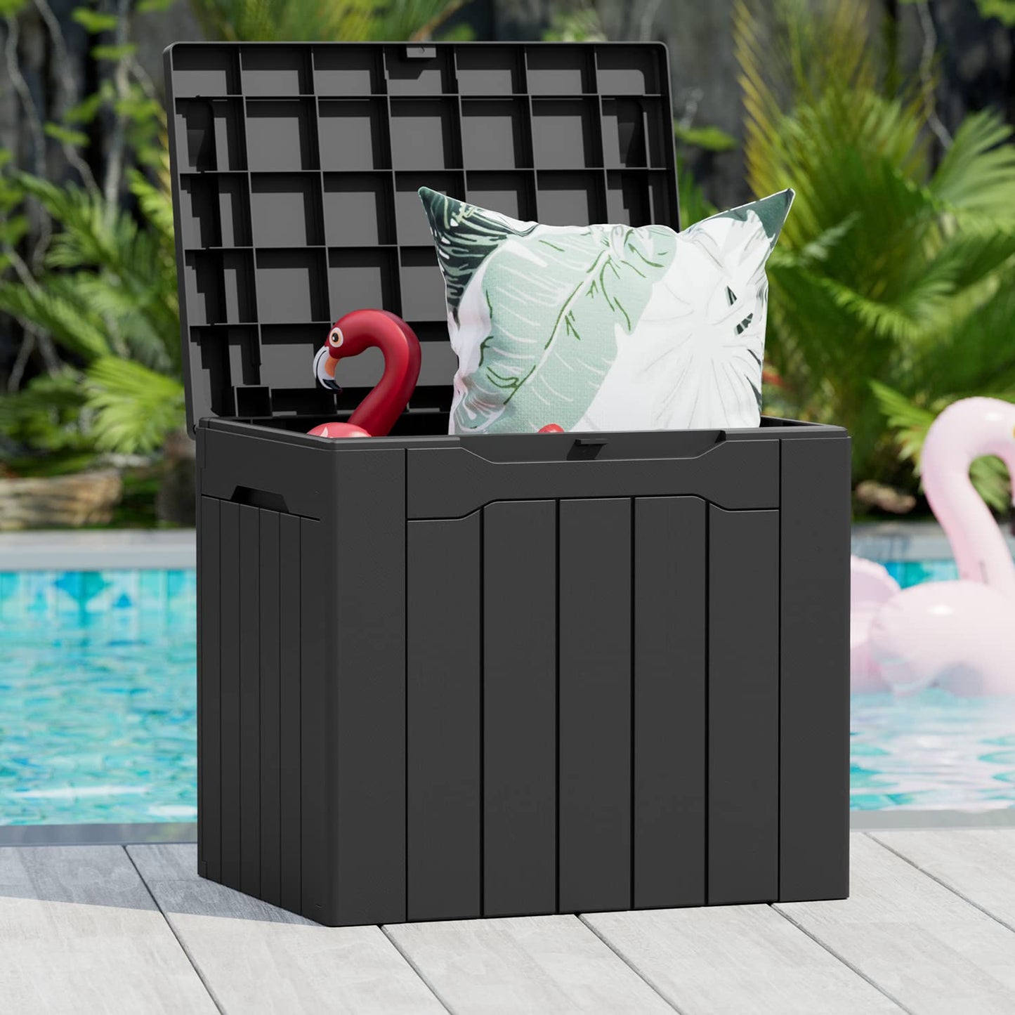 Greesum 31 Gallon Resin Deck Box Large Outdoor Storage for Patio Furniture, Garden Tools, Pool Supplies, Weatherproof and UV Resistant, Lockable, Dark Black - CookCave