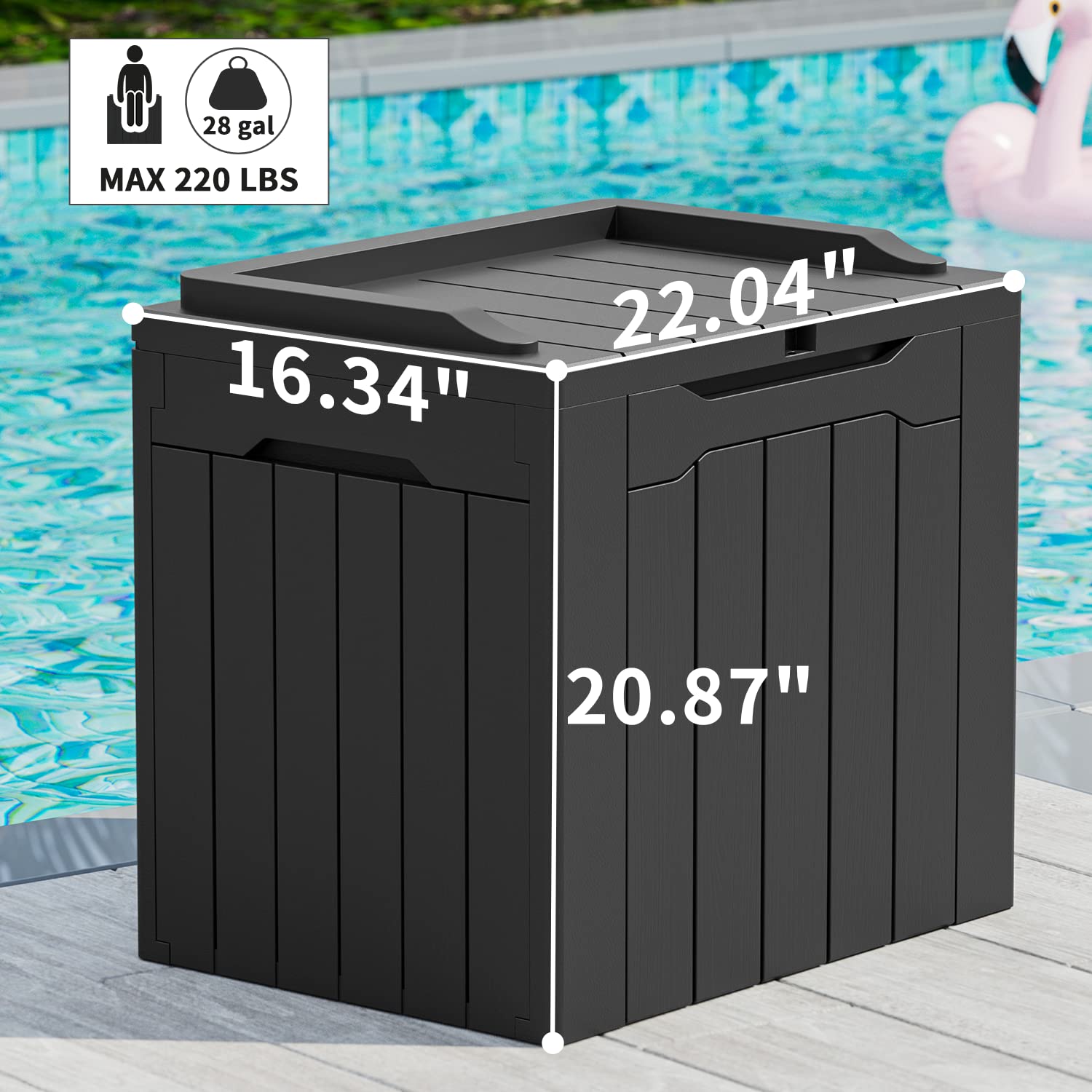 Greesum 31 Gallon Resin Deck Box Large Outdoor Storage for Patio Furniture, Garden Tools, Pool Supplies, Weatherproof and UV Resistant, Lockable, Dark Black - CookCave
