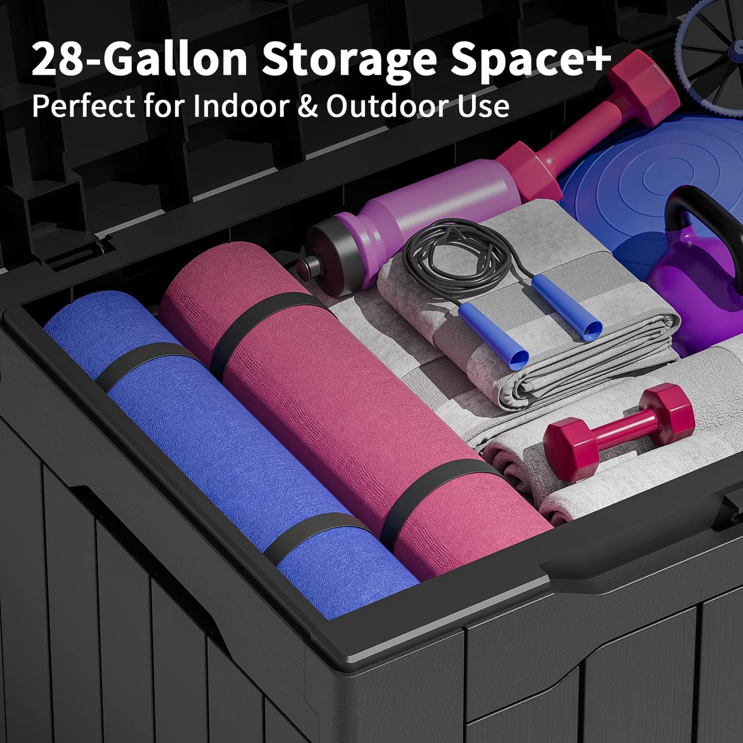 Greesum 31 Gallon Resin Deck Box Large Outdoor Storage for Patio Furniture, Garden Tools, Pool Supplies, Weatherproof and UV Resistant, Lockable, Dark Black - CookCave