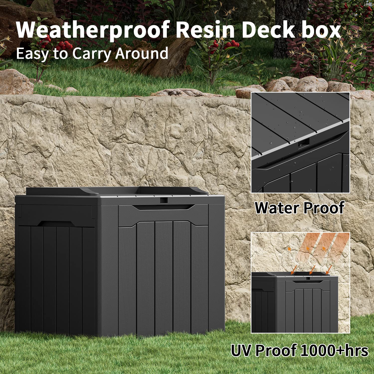 Greesum 31 Gallon Resin Deck Box Large Outdoor Storage for Patio Furniture, Garden Tools, Pool Supplies, Weatherproof and UV Resistant, Lockable, Dark Black - CookCave