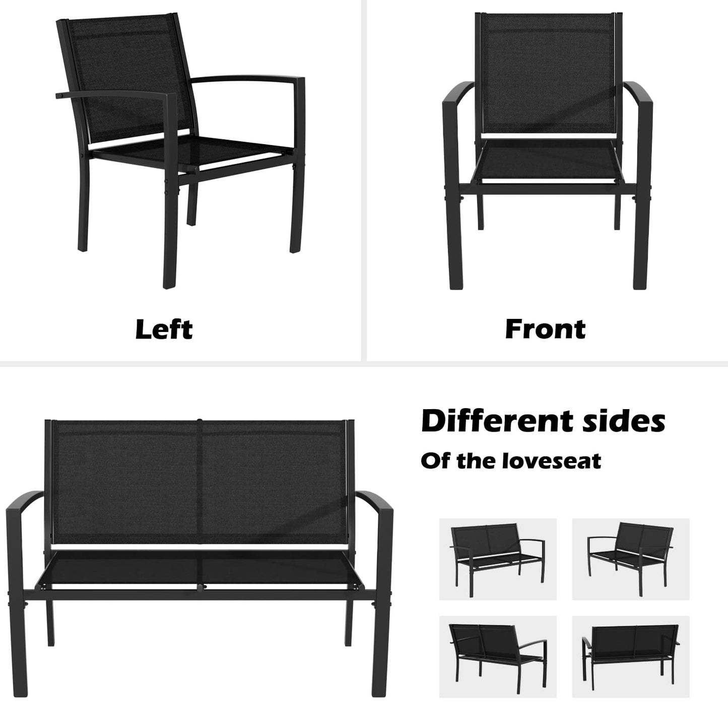 Greesum 4 Pieces Patio Furniture Set, Outdoor Conversation Sets for Patio, Lawn, Garden, Poolside with A Glass Coffee Table, Black - CookCave