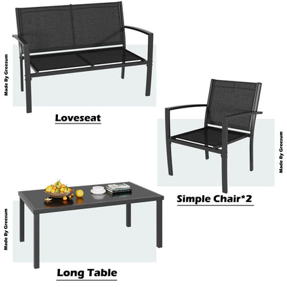 Greesum 4 Pieces Patio Furniture Set, Outdoor Conversation Sets for Patio, Lawn, Garden, Poolside with A Glass Coffee Table, Black - CookCave