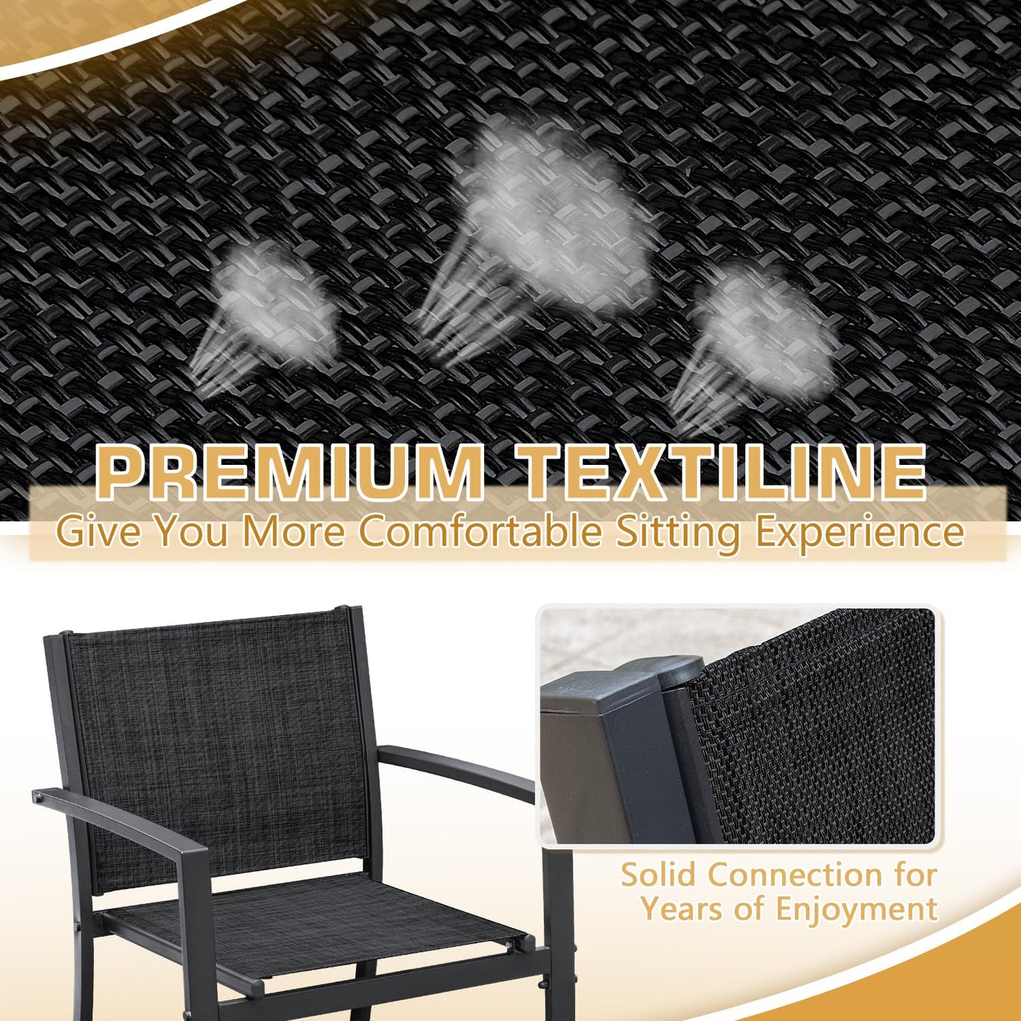 Greesum 4 Pieces Patio Furniture Set Outdoor Conversation Textilene Fabric Chairs for Lawn, Garden, Balcony, Poolside with A Glass Coffee Table, Black - CookCave