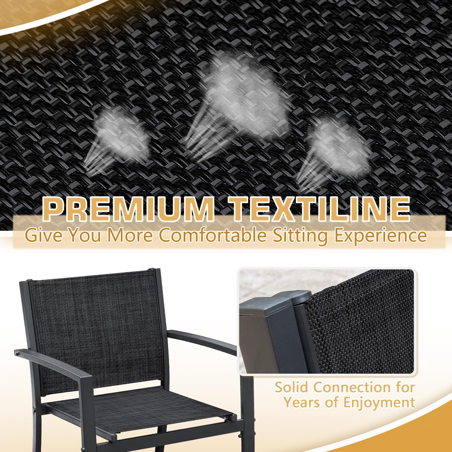 Greesum 4 Pieces Patio Furniture Set Outdoor Conversation Textilene Fabric Chairs for Lawn, Garden, Balcony, Poolside with A Glass Coffee Table, Black - CookCave