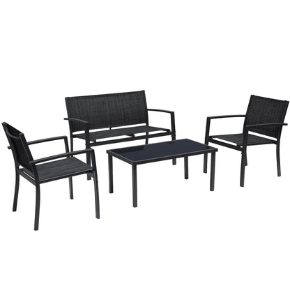 Greesum 4 Pieces Patio Furniture Set Outdoor Conversation Textilene Fabric Chairs for Lawn, Garden, Balcony, Poolside with A Glass Coffee Table, Black - CookCave