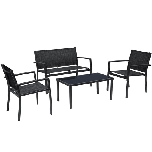 Greesum 4 Pieces Patio Furniture Set Outdoor Conversation Textilene Fabric Chairs for Lawn, Garden, Balcony, Poolside with A Glass Coffee Table, Black - CookCave