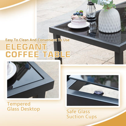 Greesum 4 Pieces Patio Furniture Set Outdoor Conversation Textilene Fabric Chairs for Lawn, Garden, Balcony, Poolside with A Glass Coffee Table, Black - CookCave