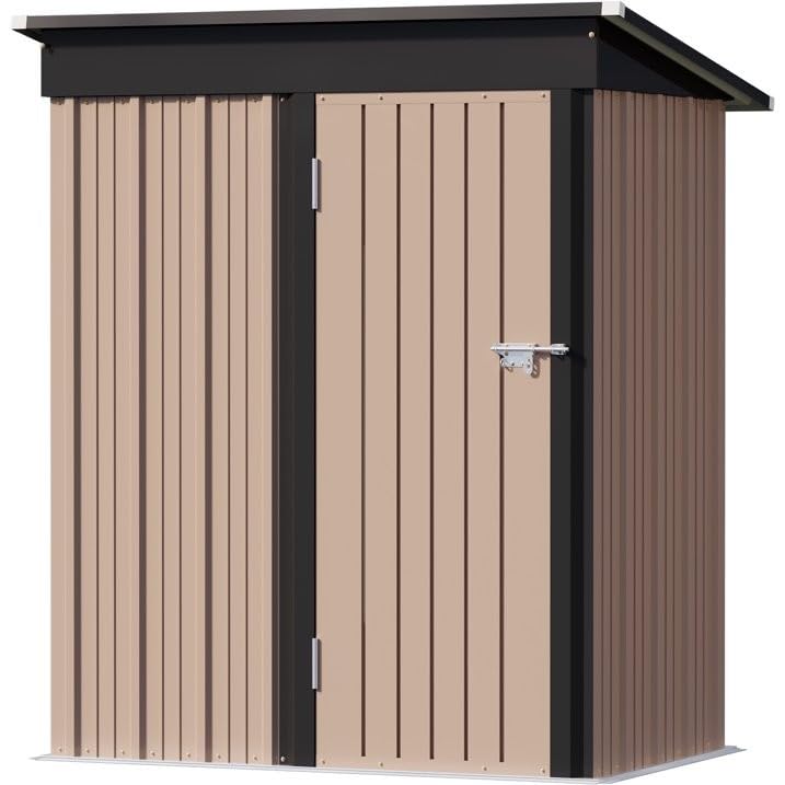Greesum 5×3 FT Outdoor Storage Shed, Metal Storaged Sheds Without Floor, Tool Sheds with Lockable Doors and Slooping Roof for Garden, Patio, Backyard, Brown - CookCave