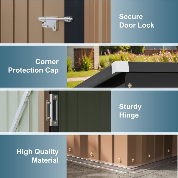 Greesum 5×3 FT Outdoor Storage Shed, Metal Storaged Sheds Without Floor, Tool Sheds with Lockable Doors and Slooping Roof for Garden, Patio, Backyard, Brown - CookCave