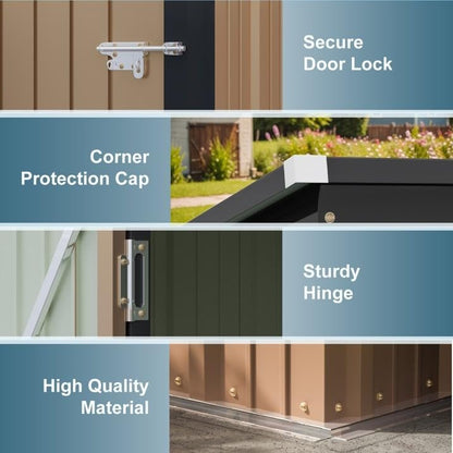 Greesum 5×3 FT Outdoor Storage Shed, Metal Storaged Sheds Without Floor, Tool Sheds with Lockable Doors and Slooping Roof for Garden, Patio, Backyard, Brown - CookCave