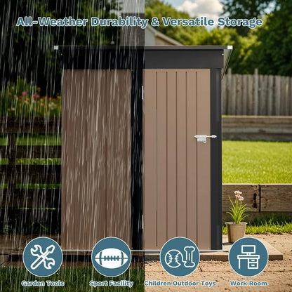 Greesum 5×3 FT Outdoor Storage Shed, Metal Storaged Sheds Without Floor, Tool Sheds with Lockable Doors and Slooping Roof for Garden, Patio, Backyard, Brown - CookCave