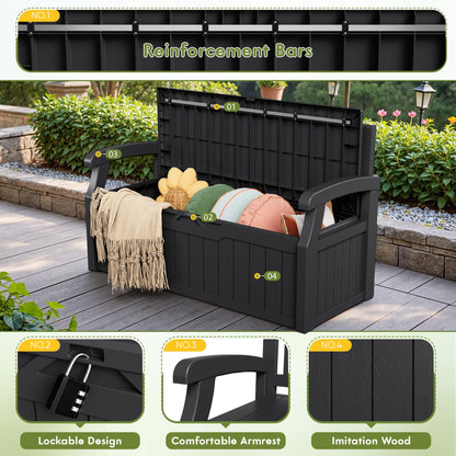 Greesum 80 Gallon Storage Bench Outdoor Deck Box with Armrest, Patio Furniture,Lockable, Waterproof and UV Resistant, Suitable for Garden, Pool, Black - CookCave