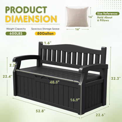 Greesum 80 Gallon Storage Bench Outdoor Deck Box with Armrest, Patio Furniture,Lockable, Waterproof and UV Resistant, Suitable for Garden, Pool, Black - CookCave