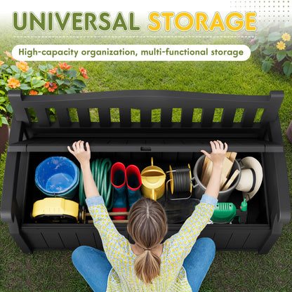 Greesum 80 Gallon Storage Bench Outdoor Deck Box with Armrest, Patio Furniture,Lockable, Waterproof and UV Resistant, Suitable for Garden, Pool, Black - CookCave