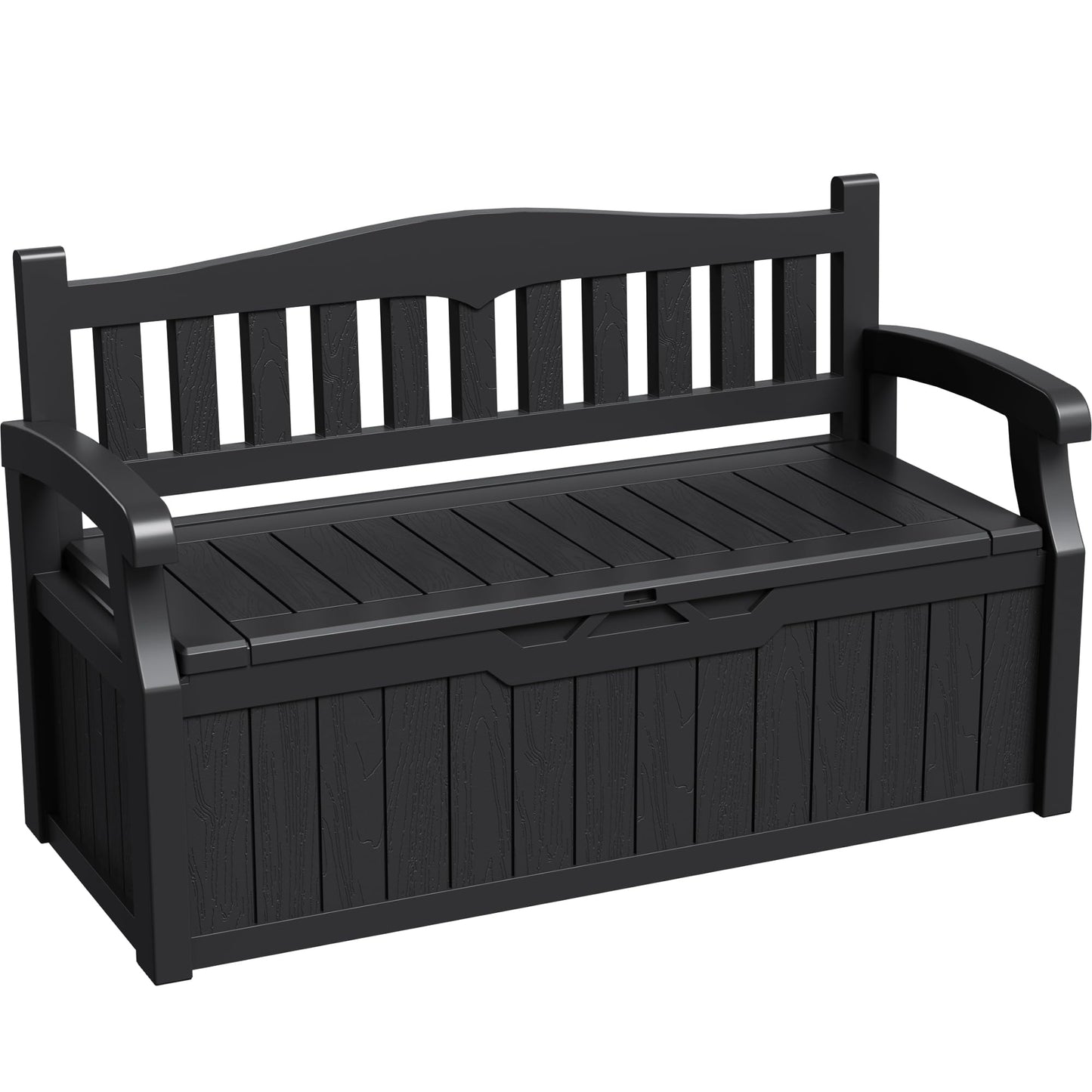 Greesum 80 Gallon Storage Bench Outdoor Deck Box with Armrest, Patio Furniture,Lockable, Waterproof and UV Resistant, Suitable for Garden, Pool, Black - CookCave