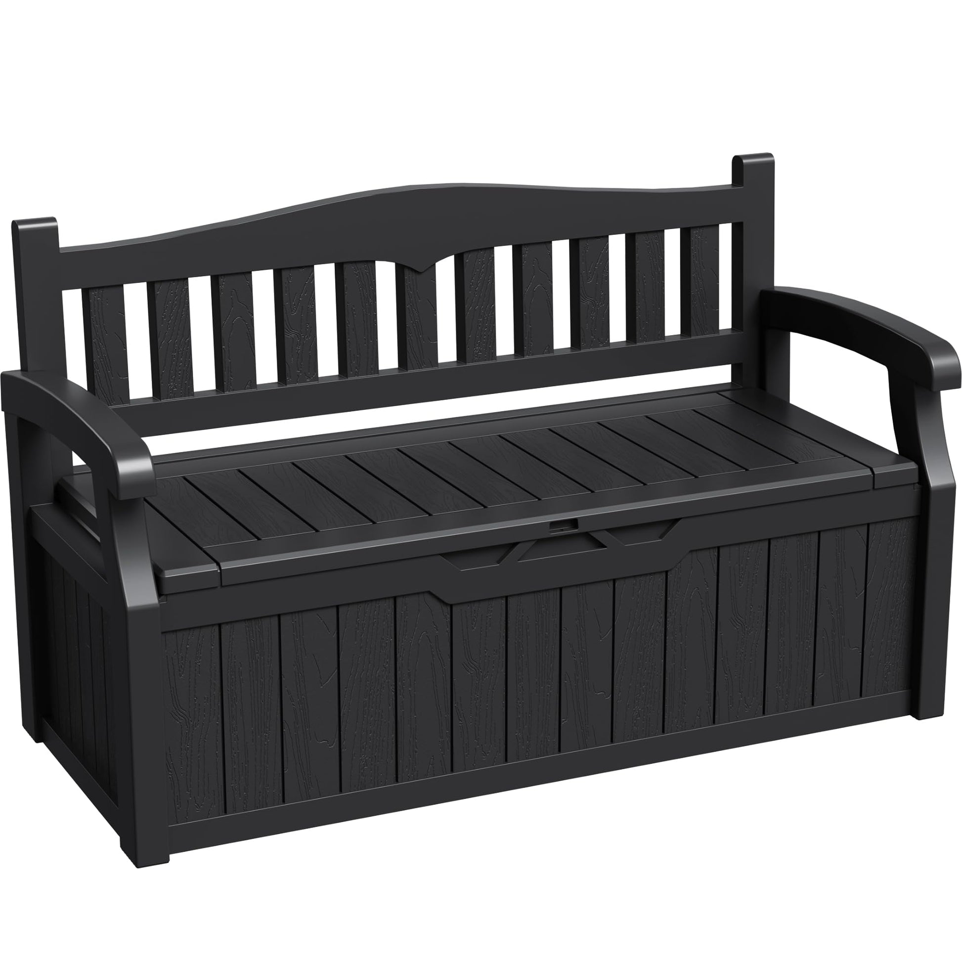 Greesum 80 Gallon Storage Bench Outdoor Deck Box with Armrest, Patio Furniture,Lockable, Waterproof and UV Resistant, Suitable for Garden, Pool, Black - CookCave