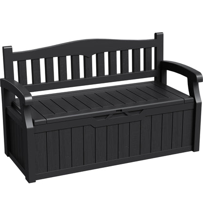 Greesum 80 Gallon Storage Bench Outdoor Deck Box with Armrest, Patio Furniture,Lockable, Waterproof and UV Resistant, Suitable for Garden, Pool, Black - CookCave