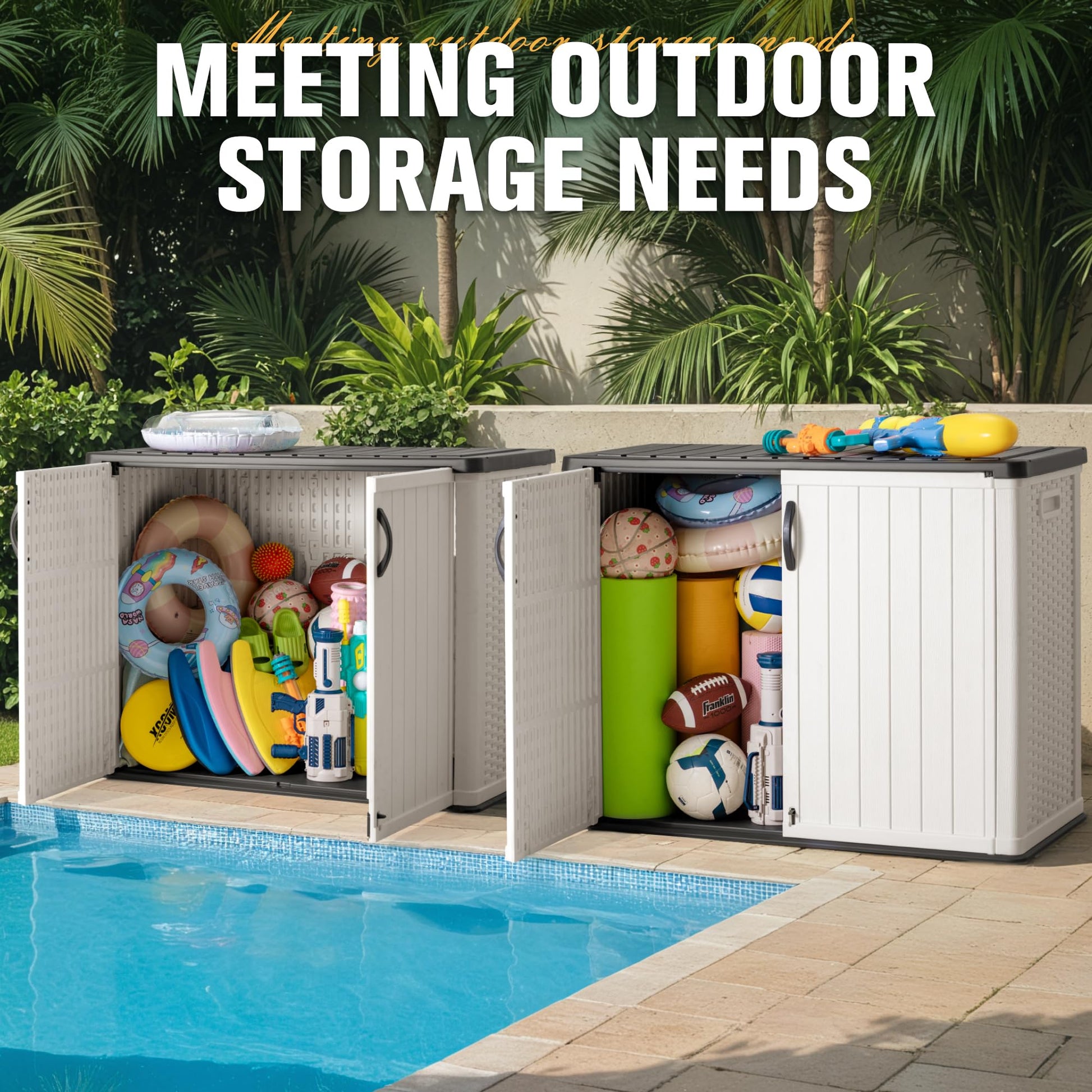 Greesum Outdoor Horizontal Storage Sheds 27 Cu.ft Resin Large Storaged Box Weather Resistance, Without Shelf, Easy to Assemble, Prefect for Garden, Patios, Backyards, White - CookCave