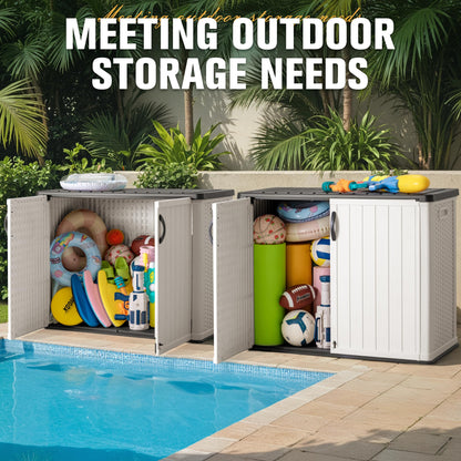 Greesum Outdoor Horizontal Storage Sheds 27 Cu.ft Resin Large Storaged Box Weather Resistance, Without Shelf, Easy to Assemble, Prefect for Garden, Patios, Backyards, White - CookCave