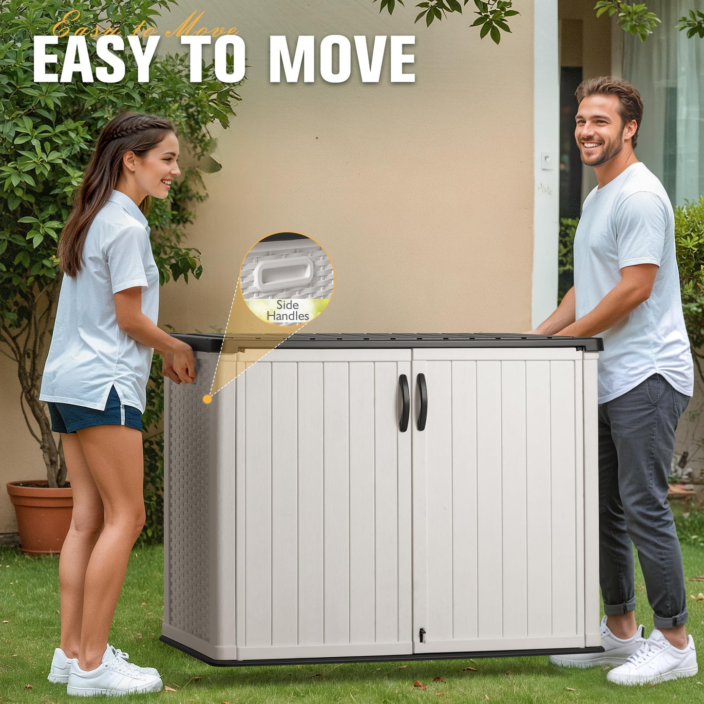 Greesum Outdoor Horizontal Storage Sheds 27 Cu.ft Resin Large Storaged Box Weather Resistance, Without Shelf, Easy to Assemble, Prefect for Garden, Patios, Backyards, White - CookCave