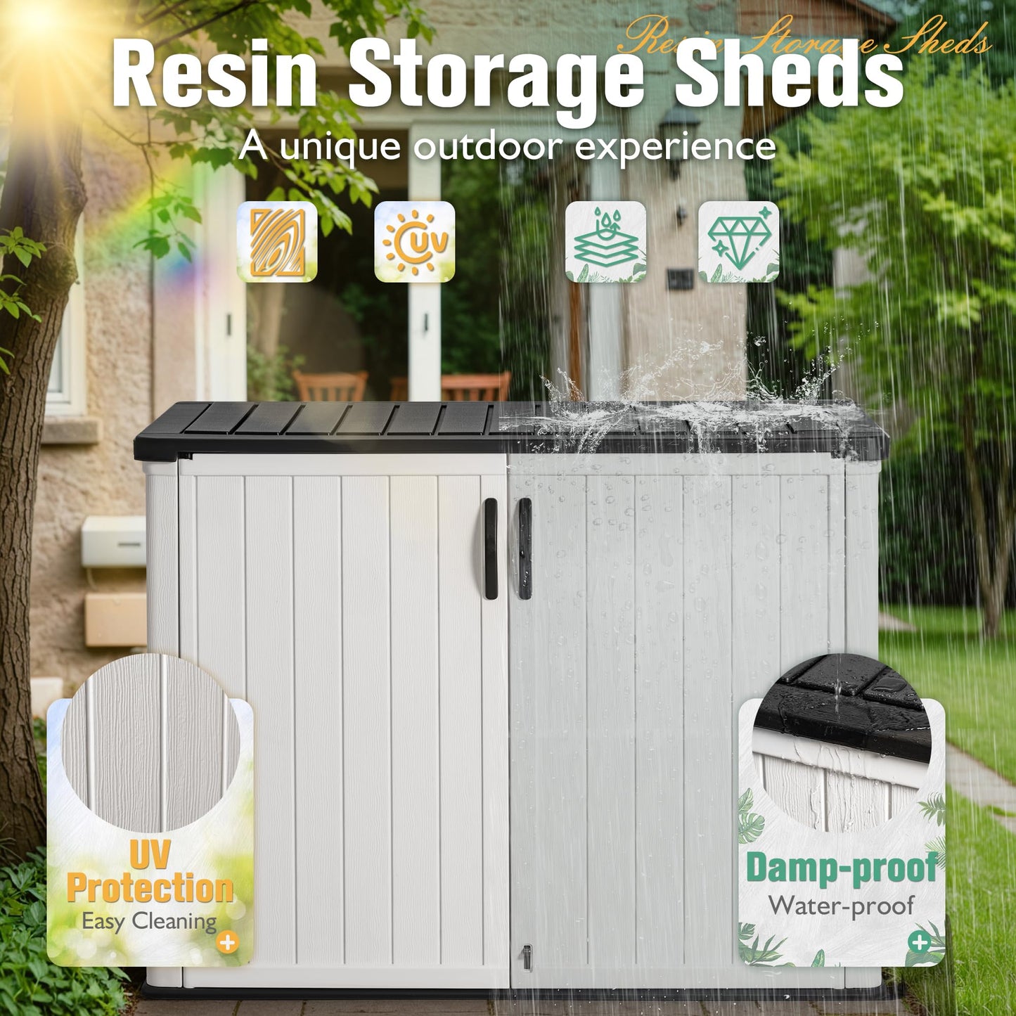 Greesum Outdoor Horizontal Storage Sheds 27 Cu.ft Resin Large Storaged Box Weather Resistance, Without Shelf, Easy to Assemble, Prefect for Garden, Patios, Backyards, White - CookCave