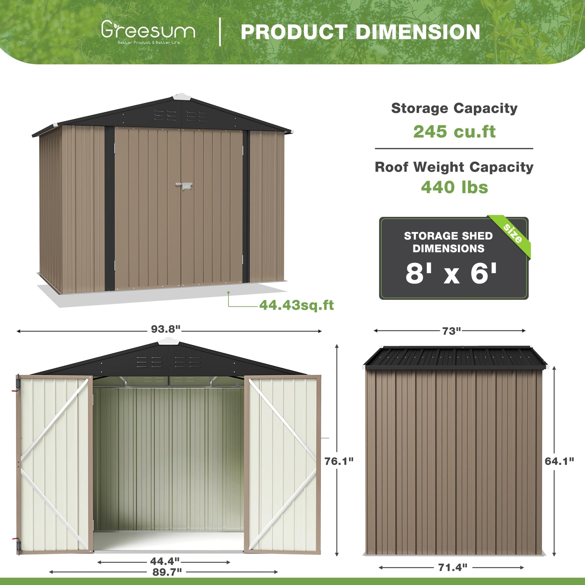 Greesum Outdoor Storage Shed 6 x 8 ft. Utility Tool Shed Metal Storage Garden Shed with Door & Lock for Patio Storage, Brown - CookCave