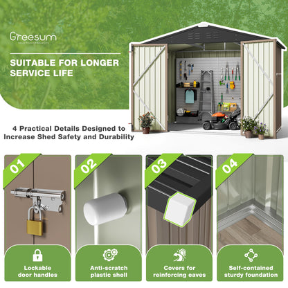 Greesum Outdoor Storage Shed 6 x 8 ft. Utility Tool Shed Metal Storage Garden Shed with Door & Lock for Patio Storage, Brown - CookCave