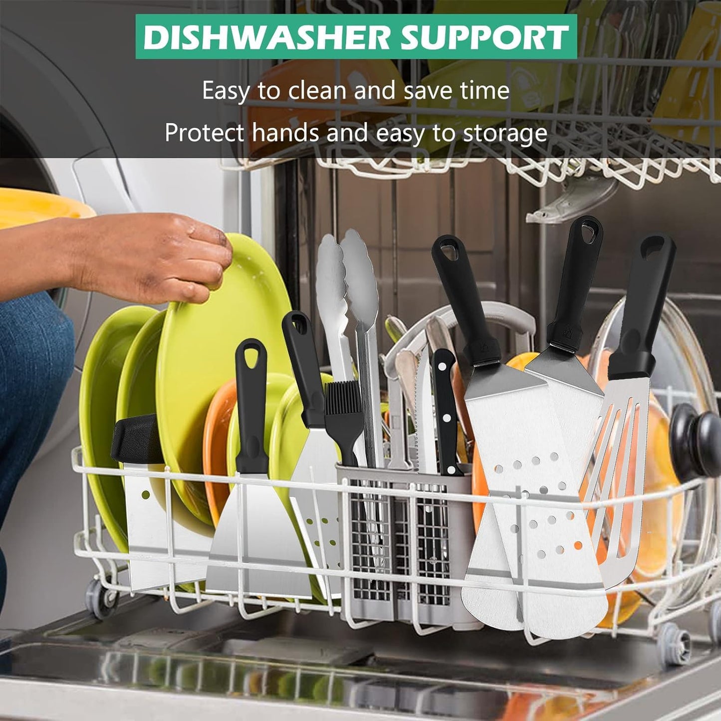 Griddle Accessories Kit of 20, HaSteeL Heavy Duty Metal Spatula Set, Stainless Steel Teppanyaki Tools for Flat Top, Barbecue Grilling Indoor & Outdoor, Melting Dome, Burger Turner, Dishwasher Safe - CookCave