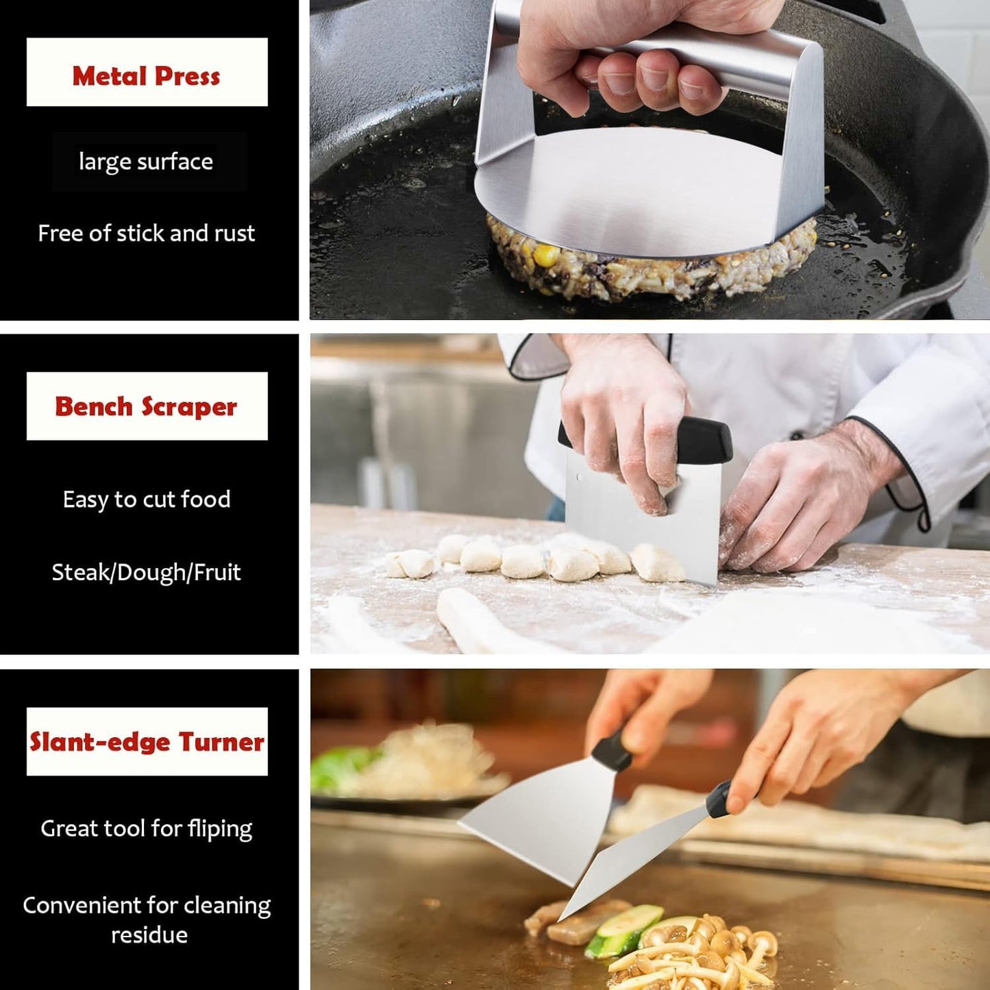 Griddle Accessories Kit of 20, HaSteeL Heavy Duty Metal Spatula Set, Stainless Steel Teppanyaki Tools for Flat Top, Barbecue Grilling Indoor & Outdoor, Melting Dome, Burger Turner, Dishwasher Safe - CookCave