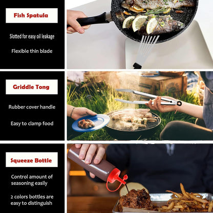 Griddle Accessories Kit of 20, HaSteeL Heavy Duty Metal Spatula Set, Stainless Steel Teppanyaki Tools for Flat Top, Barbecue Grilling Indoor & Outdoor, Melting Dome, Burger Turner, Dishwasher Safe - CookCave