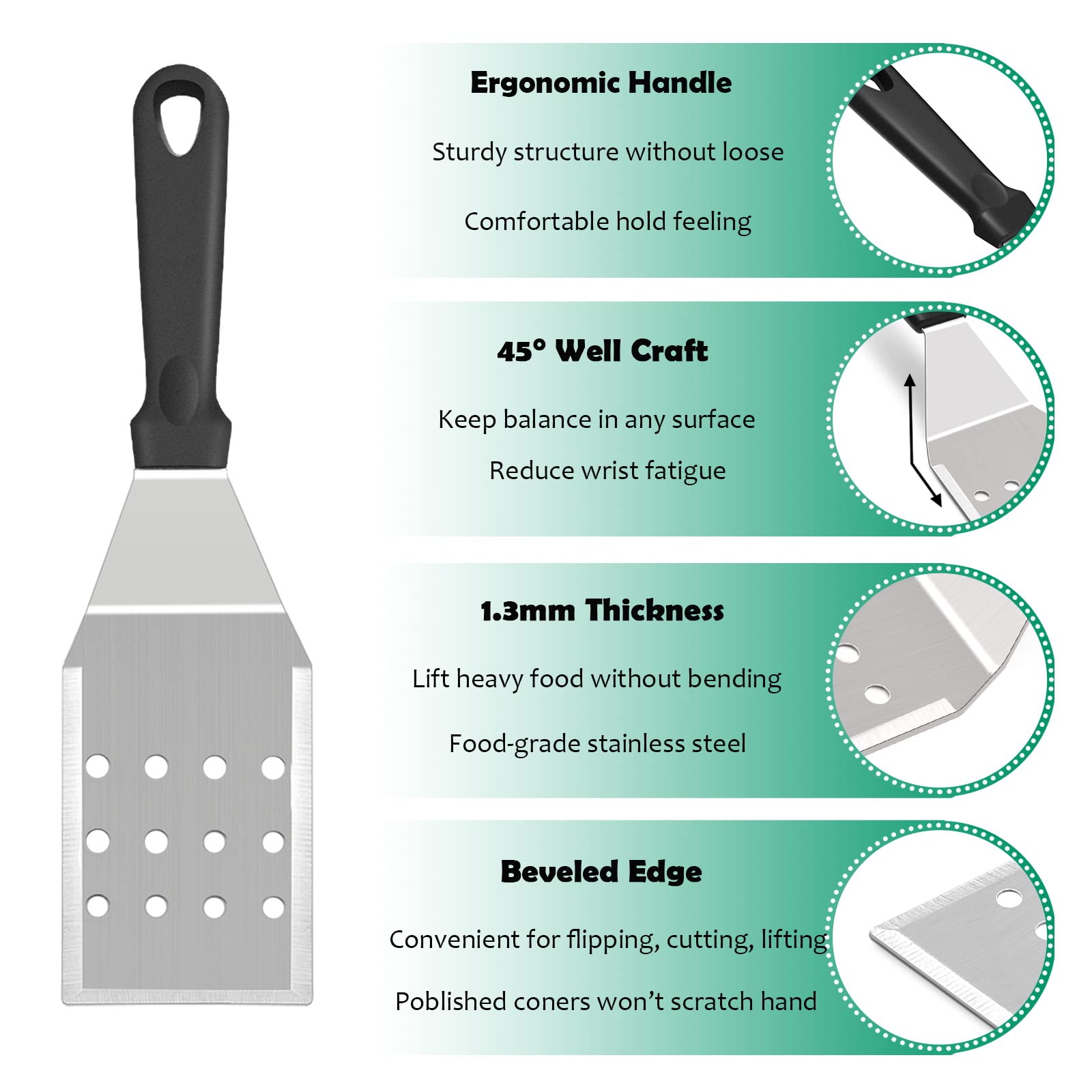 Griddle Accessories Kit of 20, HaSteeL Heavy Duty Metal Spatula Set, Stainless Steel Teppanyaki Tools for Flat Top, Barbecue Grilling Indoor & Outdoor, Melting Dome, Burger Turner, Dishwasher Safe - CookCave