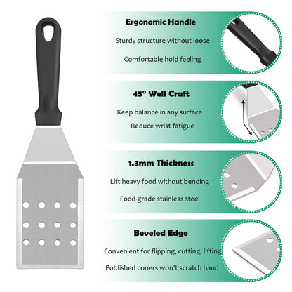 Griddle Accessories Kit of 20, HaSteeL Heavy Duty Metal Spatula Set, Stainless Steel Teppanyaki Tools for Flat Top, Barbecue Grilling Indoor & Outdoor, Melting Dome, Burger Turner, Dishwasher Safe - CookCave