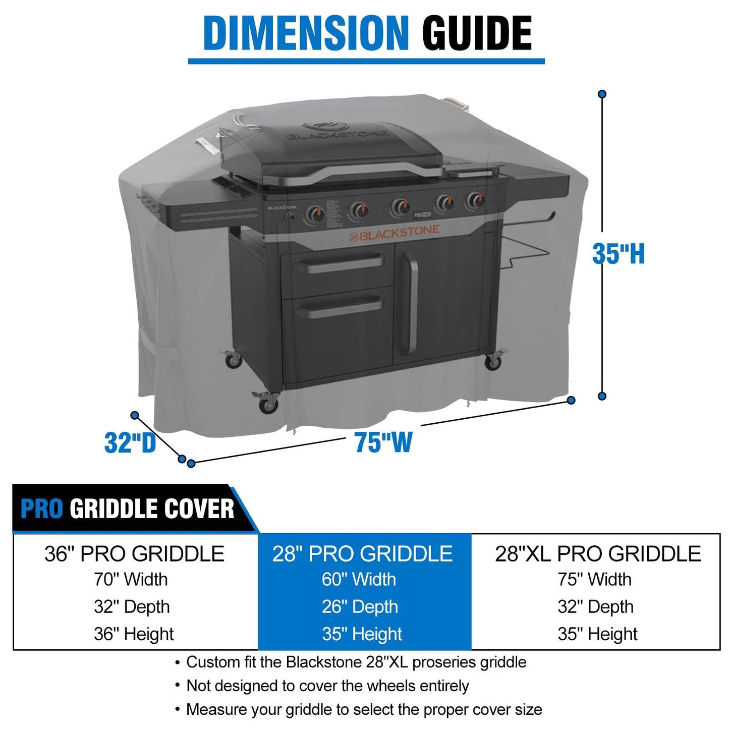 Griddle Cover for Blackstone 28 XL inch Griddle,Rip-Proof Upgraded Heavy Duty Material 75in Culinary Griddle Cover,Waterproof UV & Fade Resistant Flat Top Gas Grill Cover with Strap and Two Zippers - CookCave