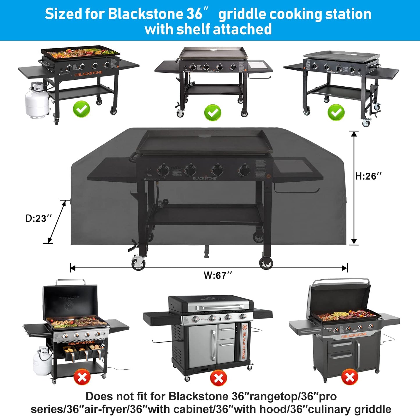 Griddle Cover for Blackstone 36" Griddle,Rip-Proof Upgraded Material Flat Top Grill Cover,Waterproof UV and Fade Resistant Grill Cover with Straps for Camp Chef and More 4-Burner Griddle - CookCave