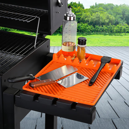 Griddle Mat Barbeque Grill Accessories Tools for Blackstone, Side Shelf Mat Grill Pad for Outdoor Grill Kitchen Counter Spatula Silicone Mat with Drip Pad for Kitchen, Cooking, Countertop (Orange) - CookCave