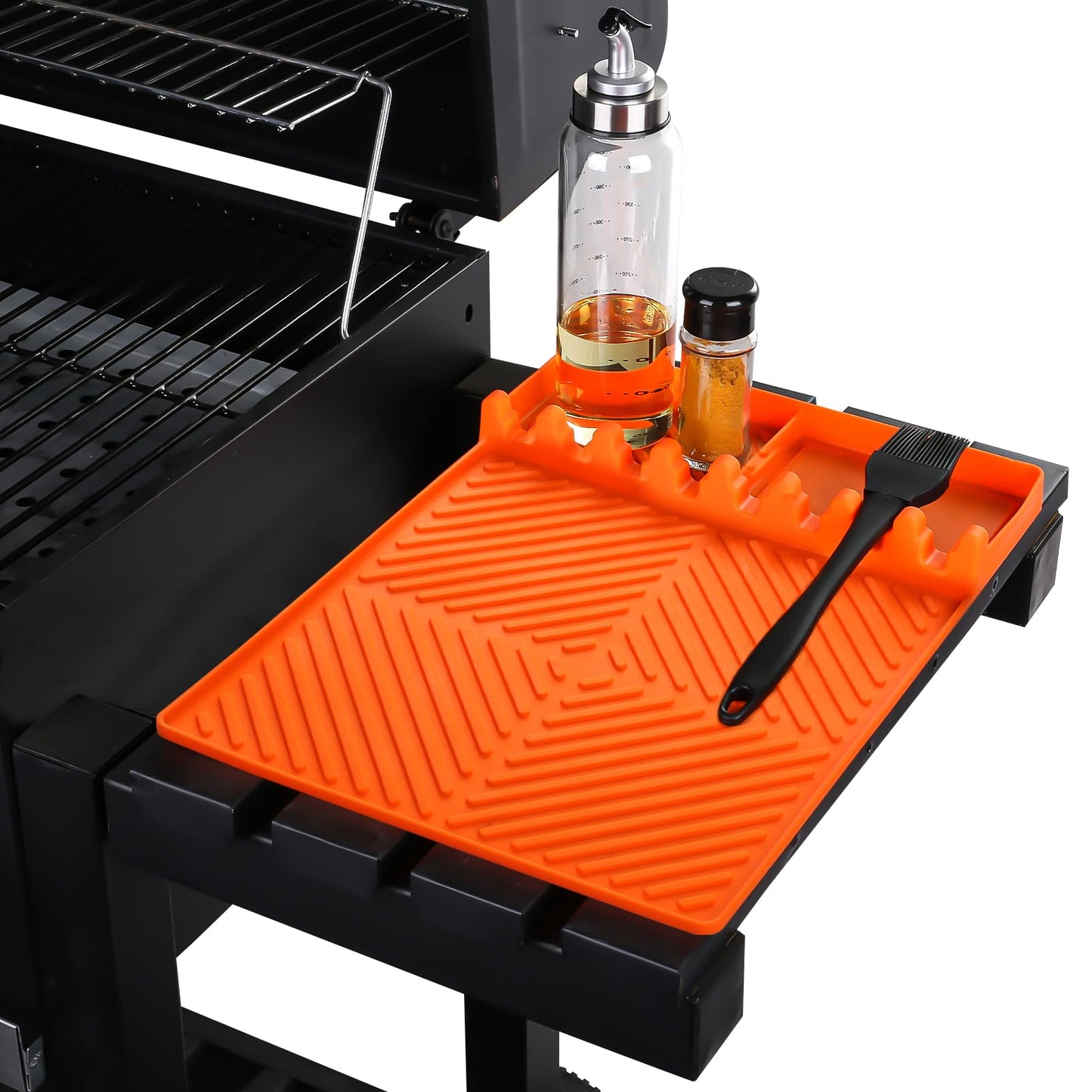 Griddle Mat Barbeque Grill Accessories Tools for Blackstone, Side Shelf Mat Grill Pad for Outdoor Grill Kitchen Counter Spatula Silicone Mat with Drip Pad for Kitchen, Cooking, Countertop (Orange) - CookCave