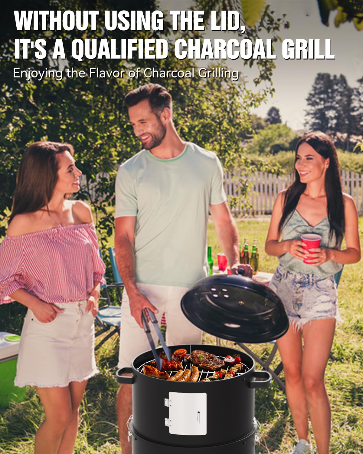 GRiliFE 16" Charcoal Smoker, 3 in 1 Vertical Barbecue Grill, Outdoor Fire Pit 402 Square Inches Cooking Area, Versatile Outdoor Smoker Grill, Black - CookCave