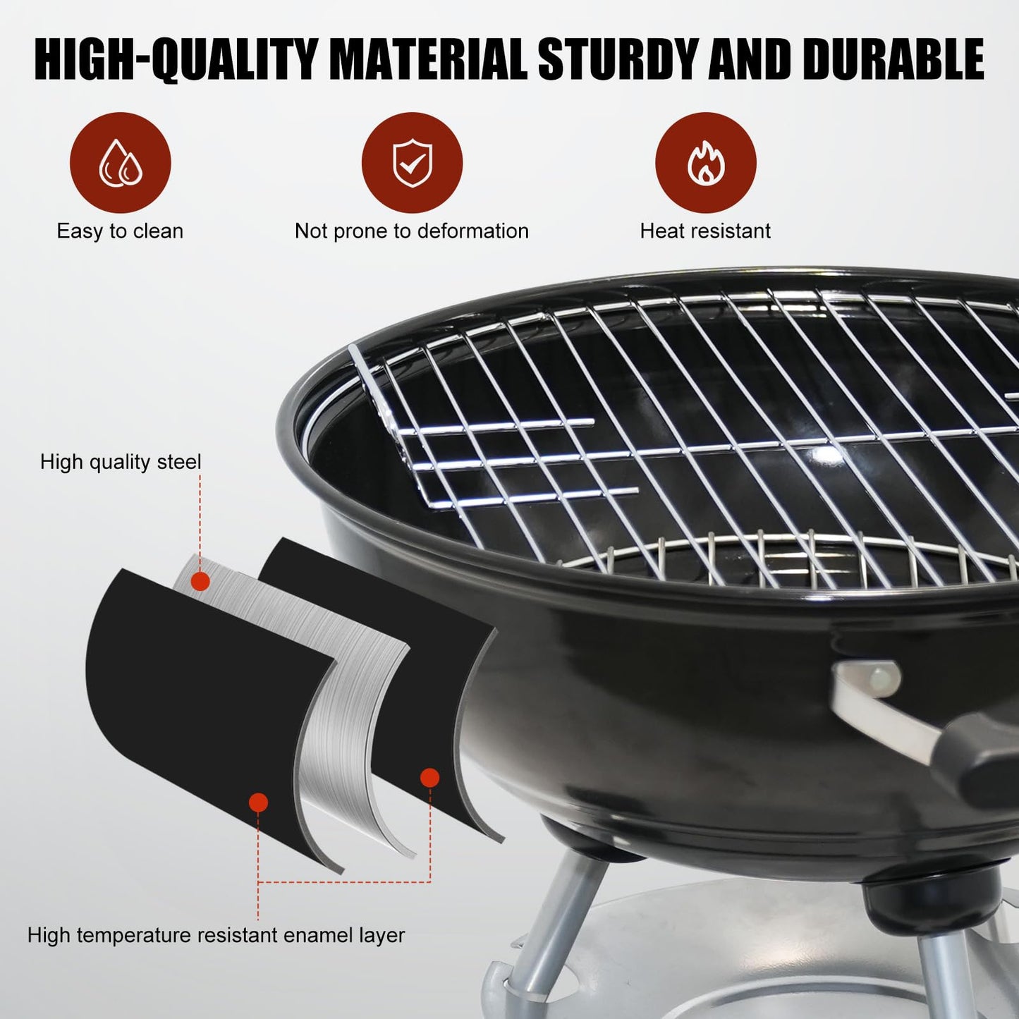 GRILIFE 18 inch Charcoal Grill, Portable Round Kettle Barbecue Grills,Durable & Easy to Assemble, Smoker/BBQ Grill with Wheels for Backyard, Camping, Small Patio and Beach, Black - CookCave