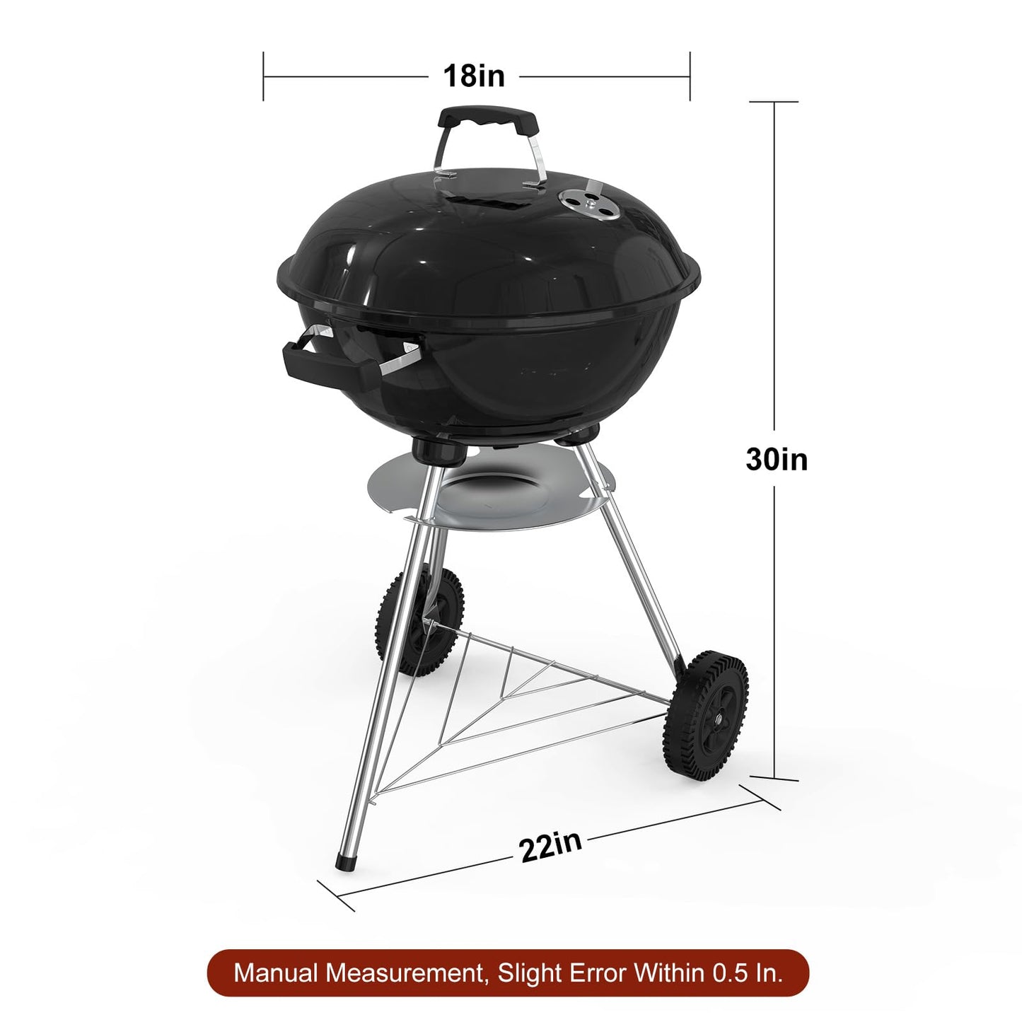 GRILIFE 18 inch Charcoal Grill, Portable Round Kettle Barbecue Grills,Durable & Easy to Assemble, Smoker/BBQ Grill with Wheels for Backyard, Camping, Small Patio and Beach, Black - CookCave
