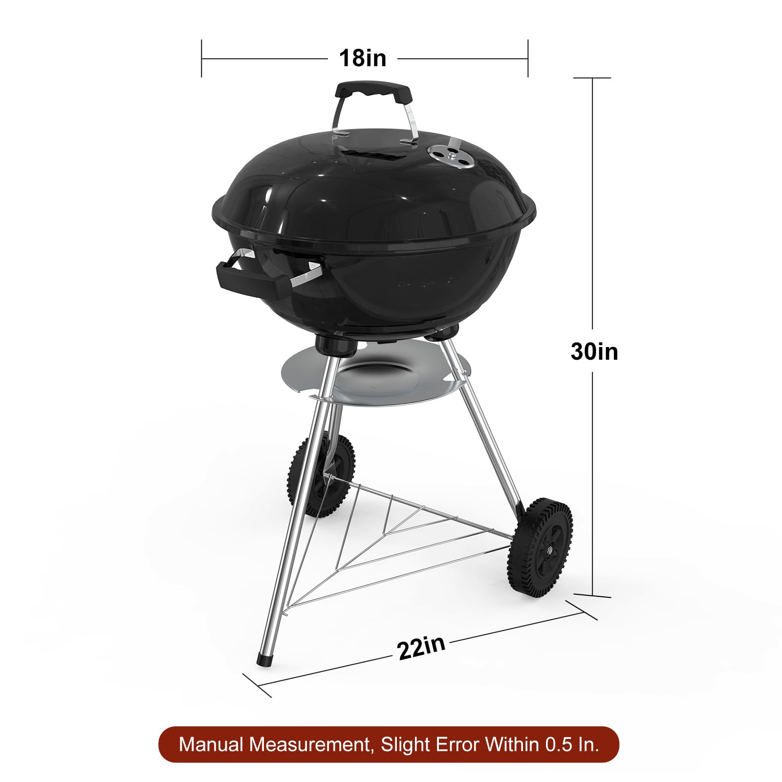 GRILIFE 18 inch Charcoal Grill, Portable Round Kettle Barbecue Grills,Durable & Easy to Assemble, Smoker/BBQ Grill with Wheels for Backyard, Camping, Small Patio and Beach, Black - CookCave