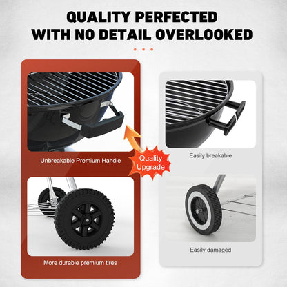 GRILIFE 18 inch Charcoal Grill, Portable Round Kettle Barbecue Grills,Durable & Easy to Assemble, Smoker/BBQ Grill with Wheels for Backyard, Camping, Small Patio and Beach, Black - CookCave