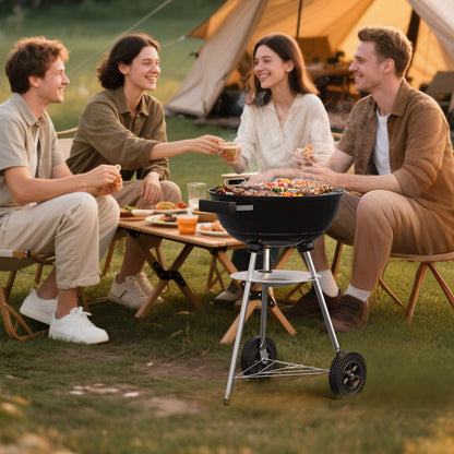 GRILIFE 18 inch Charcoal Grill, Portable Round Kettle Barbecue Grills,Durable & Easy to Assemble, Smoker/BBQ Grill with Wheels for Backyard, Camping, Small Patio and Beach, Black - CookCave