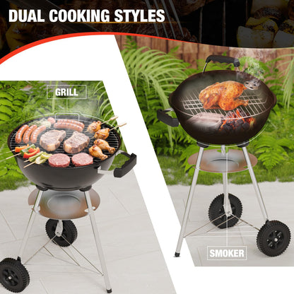 GRILIFE 18 inch Charcoal Grill, Portable Round Kettle Barbecue Grills,Durable & Easy to Assemble, Smoker/BBQ Grill with Wheels for Backyard, Camping, Small Patio and Beach, Black - CookCave