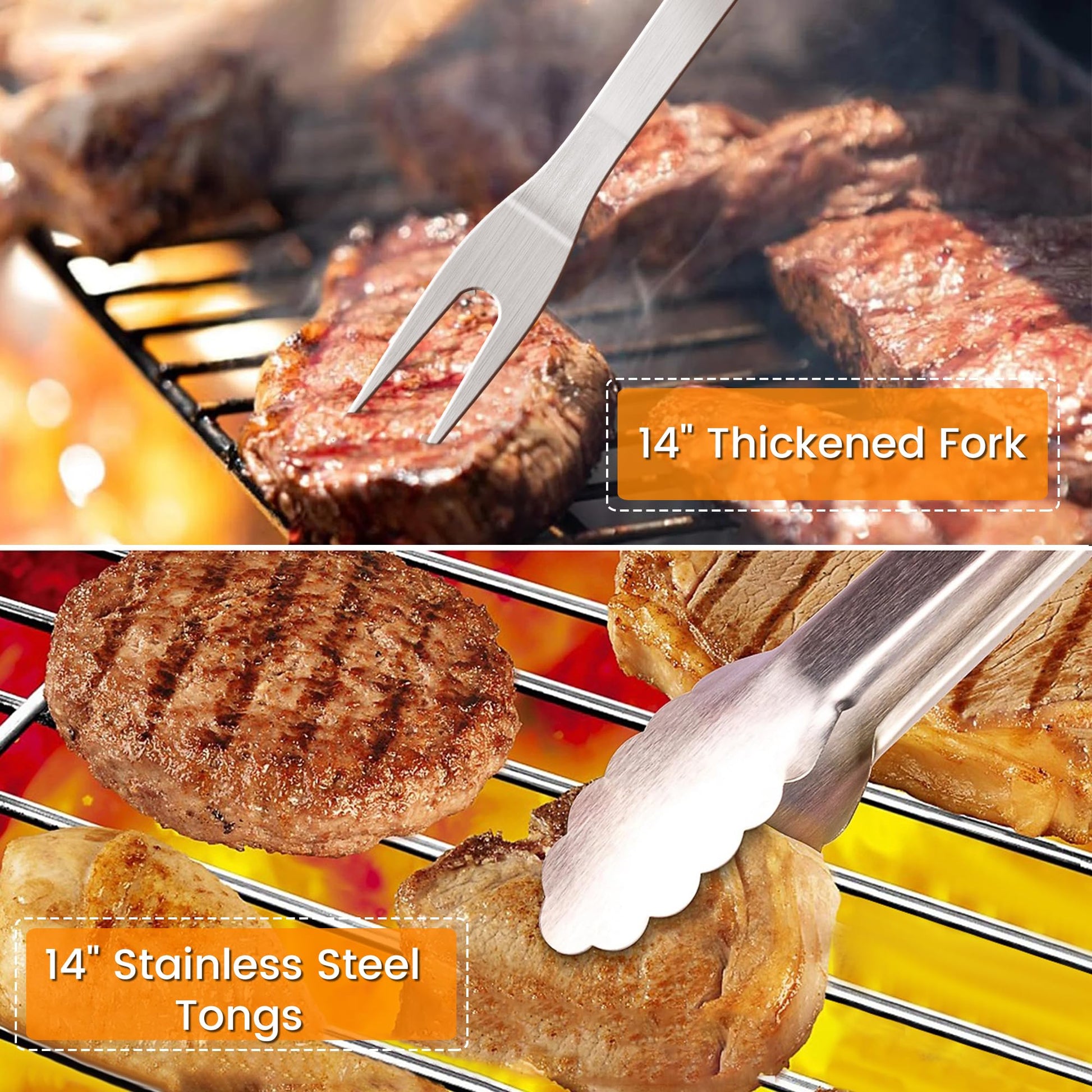 Grill Accessories Kit, Grill Tool Set with 4-in-1 BBQ Spatula, Fork, Tongs, Cleaner Brush, Skewers, Silicone Corn Holders, Silicone Brush, Grilling Gift Set for Men and Women - CookCave