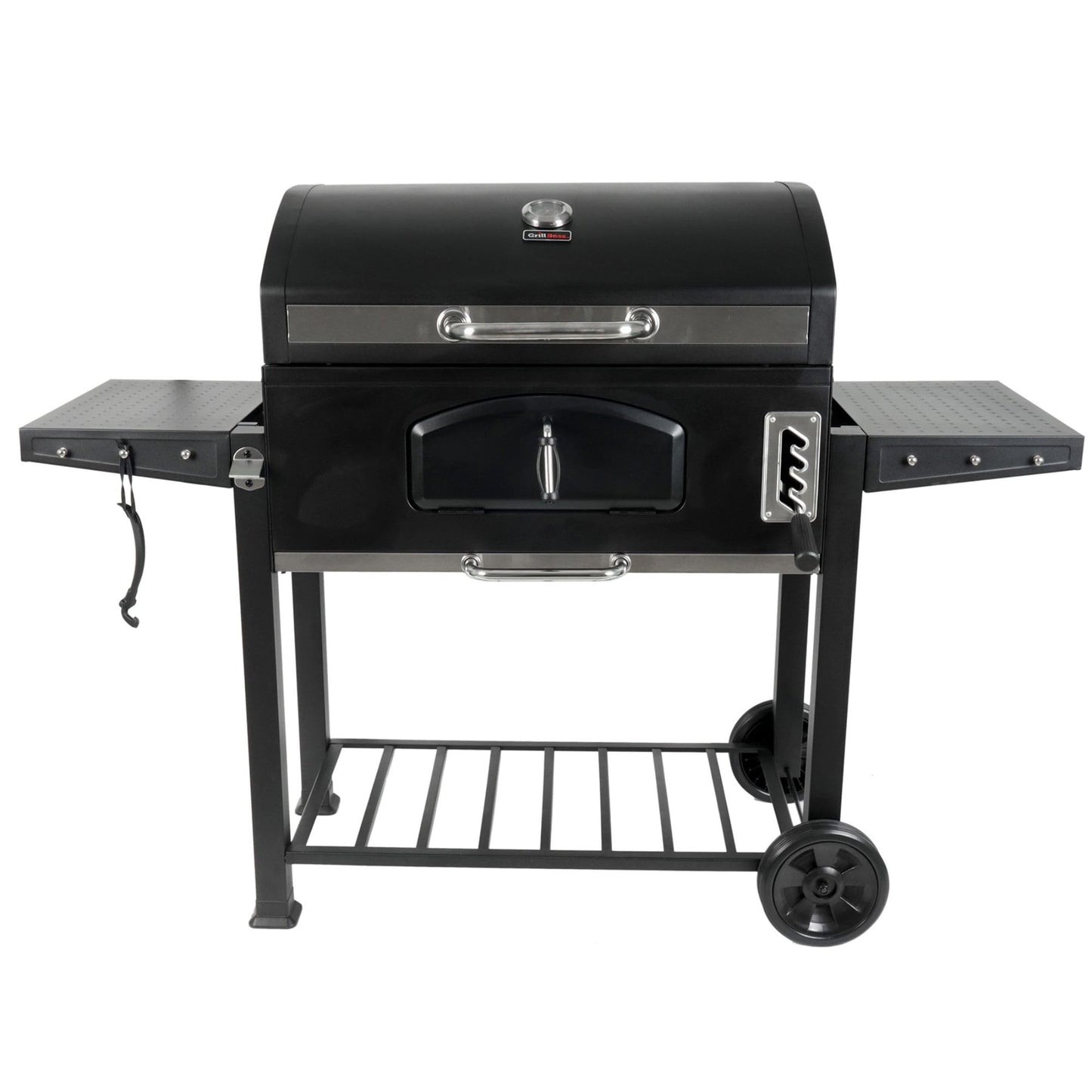 Grill Boss 32 Inch Charcoal BBQ Grill with Side Shelves, Built-In Thermometer, Black - CookCave