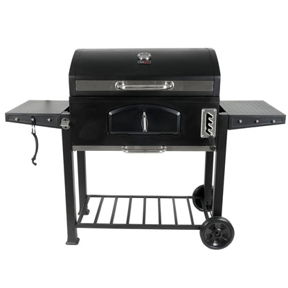 Grill Boss 32 Inch Charcoal BBQ Grill with Side Shelves, Built-In Thermometer, Black - CookCave