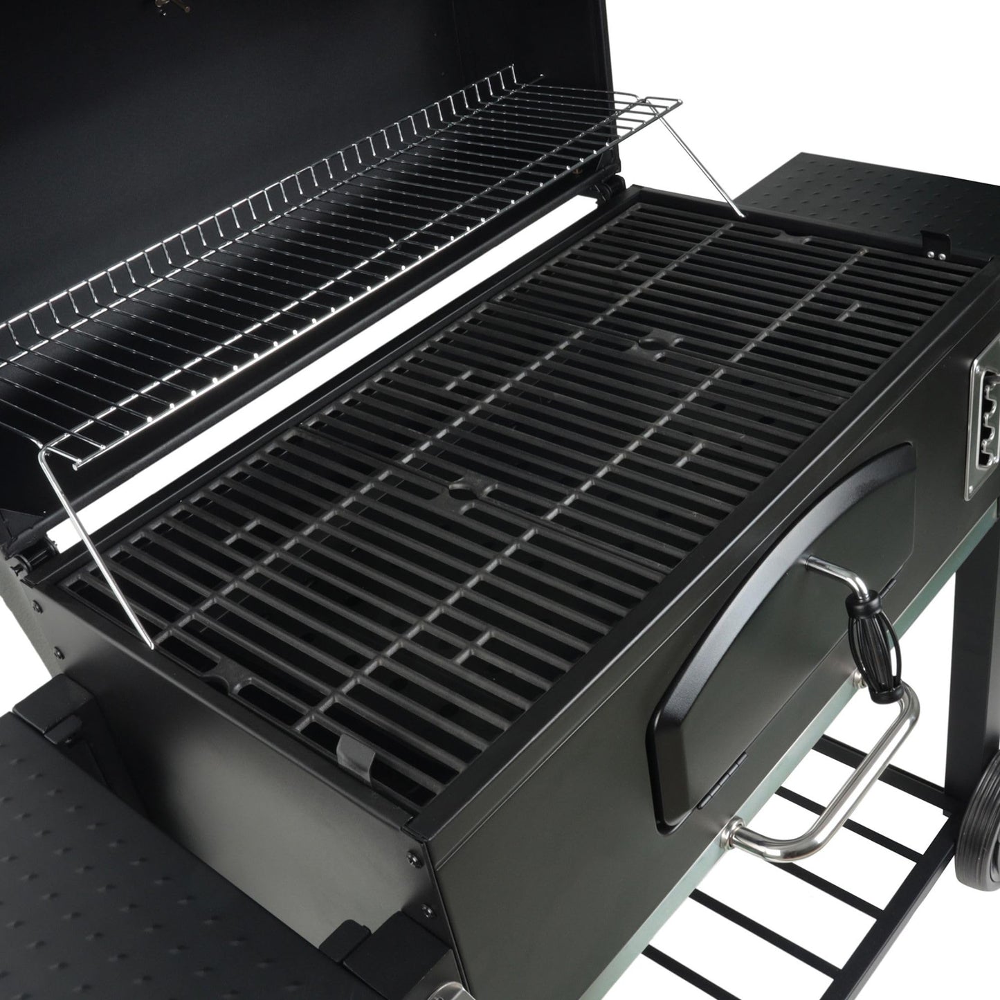 Grill Boss 32 Inch Charcoal BBQ Grill with Side Shelves, Built-In Thermometer, Black - CookCave