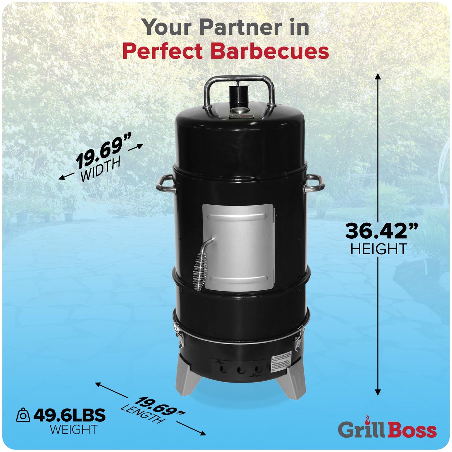 Grill Boss 4 Tier Vertical Freestanding Charcoal Smoker Portable BBQ Grill with Temperature Gauge for Outdoors, 564 Square Inch Cooking Area, Black - CookCave