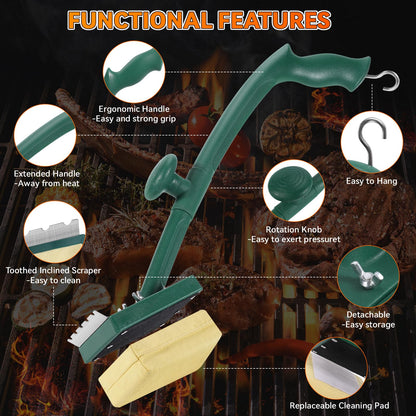 Grill Brush Bristle Free with Scraper,22" Extra Long Steam Grill Brush for Outdoor Grill,Replaceable Cleaning Head,Safe Grill Cleaner for Cast Iron/Stainless-Steel Grates,BBQ Accessories Gifts for Men - CookCave